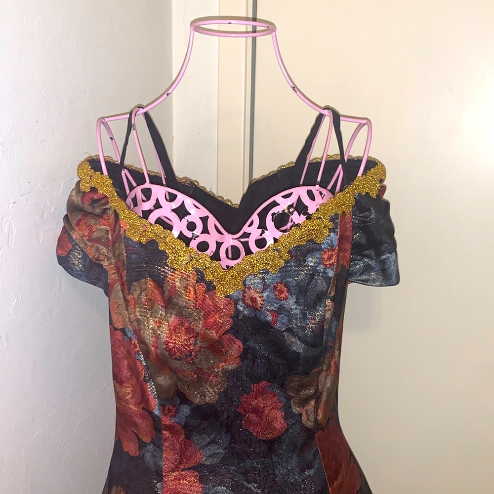 Vintage Karen Lucas for Niki floral Gold Multi evening dress Size: 10
